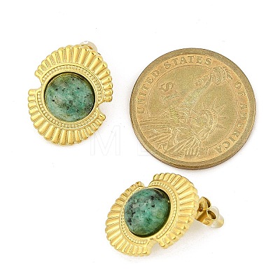 304 Stainless Steel Natural African Turquoise(Jasper) Stud Earrings EJEW-G421-02G-01-1