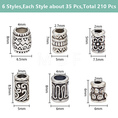 HOBBIESAY 210Pcs 6 Styles Tibetan Style Alloy Spacer Beads FIND-HY0003-56-1