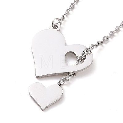 302 Stainless Steel Heart Puzzle Pendant Lariat Necklaces NJEW-I118-01P-1