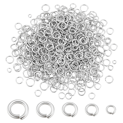 AHADERMAKER 1000Pcs 5 Styles 304 Stainless Steel Open Jump Rings STAS-GA0001-62-1