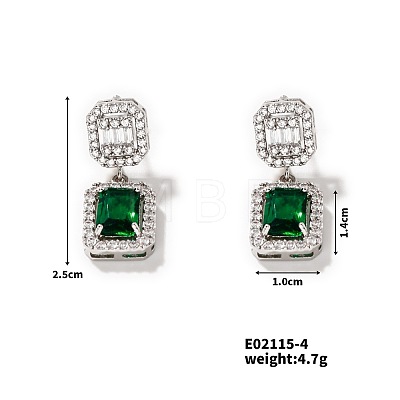 Elegant Square Copper Inlaid Zircon Women's Stud Earrings Fashionable Accessories NP2804-3-1