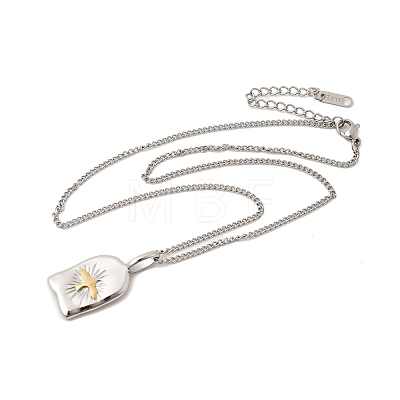 Religion Two Tone 304 Stainless Steel Holy Spirit Bird Rectangle Medal Pendant Necklaces for Women NJEW-K304-02GP-1