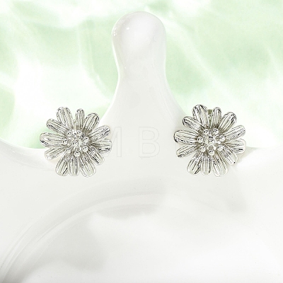 Valentine's Day Flower Brass Stud Earrings EJEW-D351-03P-1