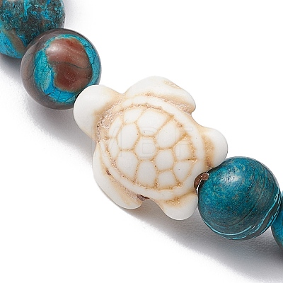 Summer Beach Turtle Dyed Synthetic Turquoise & Round Ocean Jasper Beaded Stretch Bracelets for Women BJEW-JB10937-02-1