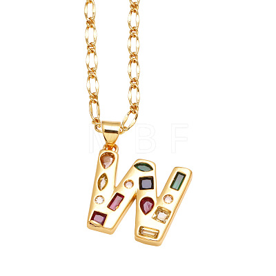 Brass Pave Colorful Cubic Zirconia Initial Pendant Necklaces FS-WG26597-23-1