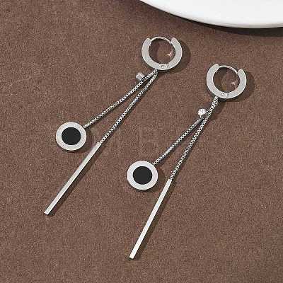304 Stainless Steel Crystal Rhinestone Flat Round Tassel Hoop Earrings EJEW-G453-02P-1
