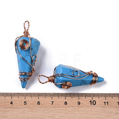 Synthetic Turquoise Dyed Copper Wire Wrapped Big Pendants G-B073-02RG-07-1