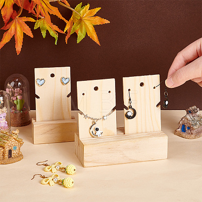   2 Sets 2 Style Rectangle Wooden Earring Card Display Stands EDIS-PH0001-41-1