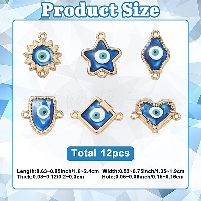 12Pcs 6 Styles Alloy Enamel Blue Evil Eye Links Connector Charms with Resin ENAM-YW0009-25-1