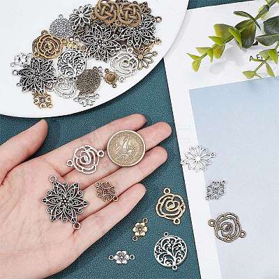 72Pcs 18 Styles Tibetan Style Alloy Connector Charms FIND-SC0003-34-1