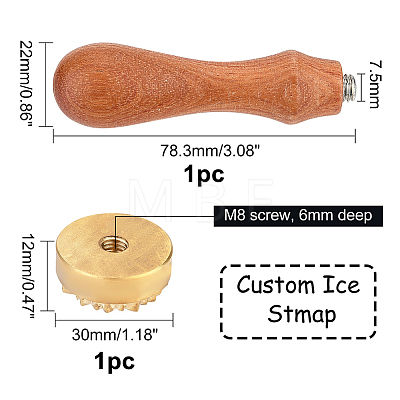 Olycraft 1Pc Pear Wood Handle with 1pc Brass Stamp Head DIY-OC0012-40D-1