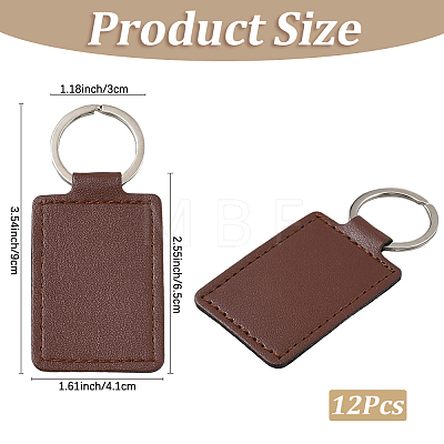 CutHollow 12Pcs Rectangle Imitation Leather Pendant Keychain KEYC-CL0001-11B-1