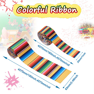 2Rolls 2 Styles Stripe Pattern Printed Polyester Grosgrain Ribbon OCOR-TA0001-37F-1