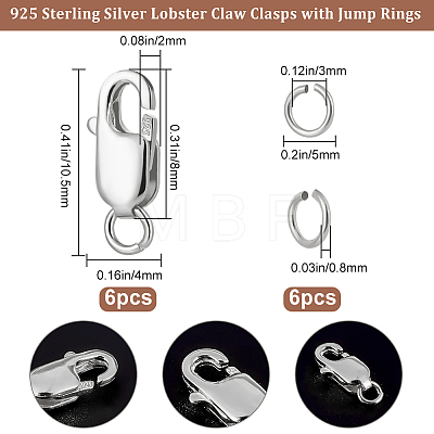6Pcs 925 Sterling Silver Lobster Claw Clasps STER-BBC0002-06P-1