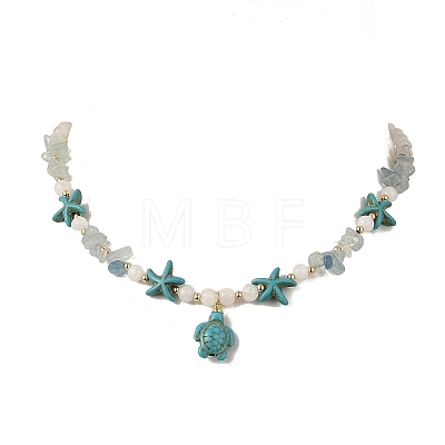 Ocean Dyed Synthetic Turquoise Turtle Pendant Necklaces NJEW-JN06397-02-1