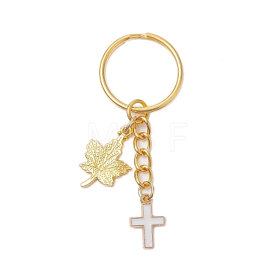 Maple Leaf & Cross Alloy Enamel Charm Keychains KEYC-JKC00985-02-1