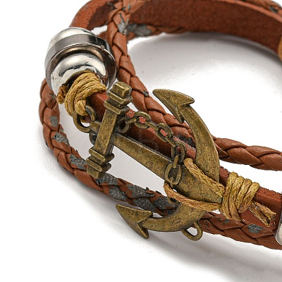 Braided PU Leather & Waxed Cords Multi-strand Bracelets BJEW-P329-07B-AG-1
