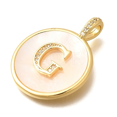 Rack Plating Brass Micro Pave Clear Cubic Zirconia Pendants with Shell KK-M309-42G-G-1