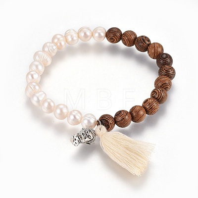 Cotton Thread Tassels Charm Stretch Bracelets BJEW-JB04110-1