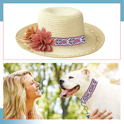 Rhombus Pattern Ethnic Style Embroidery Floral Polyester Ribbons OCOR-WH0070-324B-1