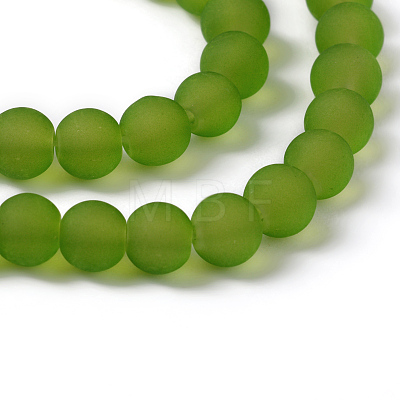 Lime Green Frosted Round Transparent Glass Bead Strands X-GLAA-S031-6mm-34-1
