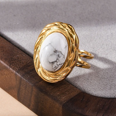 Oval Natural Howlite Finger Rings RJEW-M063-01G-10-1