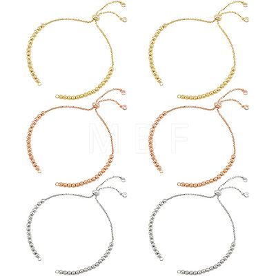  6Pcs 3 Colors Half Finished Brass Cubic Zirconia Slider Bracelets ZIRC-NB0002-02-1