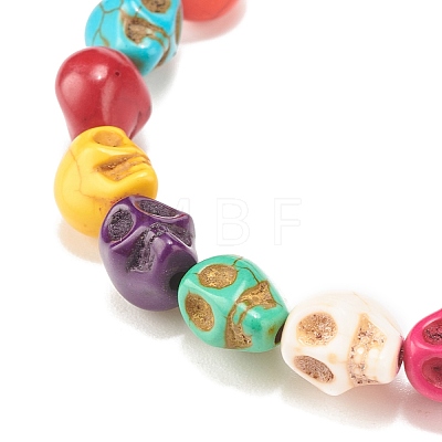 Synthetic Turquoise(Dyed) Skull Stretch Bracelet BJEW-JB08071-02-1