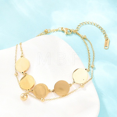 Flat Round 304 Stainless Steel Satellite Chains Double Layers Anklets BJEW-H643-04G-1