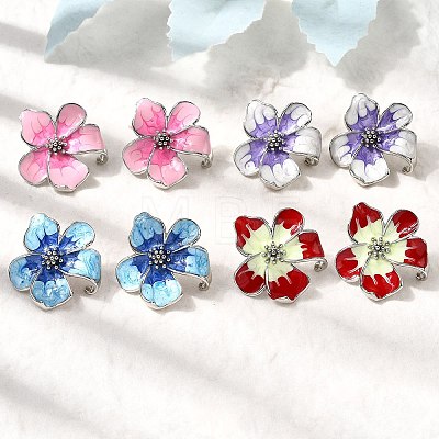Brass Enamel Flower Stud Earrings EJEW-P322-03P-1