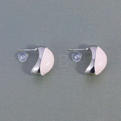 Pink Oval Brass Stud Earrings YG7650-1