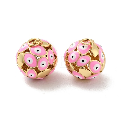 Round with Evil Eye Brass Enamel Pendants KK-G419-15G-01-1