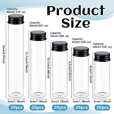 100Pcs 5 Styles Low-boron Silicate Glass Bottles AJEW-WA0004-68-1