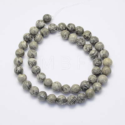 Natural Map Stone/Picasso Stone/Picasso Jasper Beads Strands G-G697-F03-6mm-1