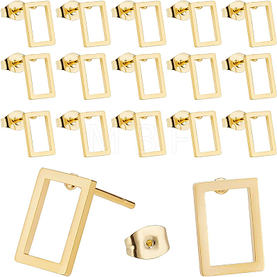 24Pair 2 Cards Hollow Rectangle 304 Stainless Steel Stud Earrings for Girl Women EJEW-BC0001-09-1