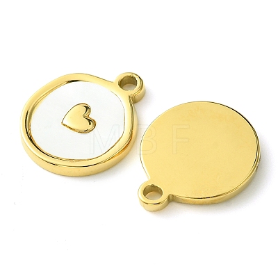 Ion Plating(IP) 304 Stainless Steel Pave Shell Flat Round Charms with Heart X-FIND-Z028-06G-1