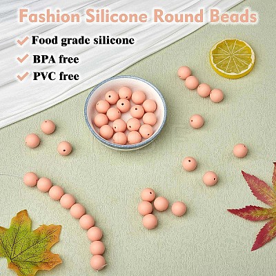 100Pcs Silicone Beads Round Rubber Bead 15MM Loose Spacer Beads for DIY Supplies Jewelry Keychain Making JX469A-1