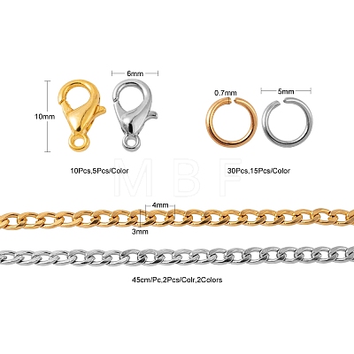 DIY 1.8m 2 Colors Vacuum Plated 304 Stainless Steel Twisted Chain Curb Chains Necklace Making Kits DIY-FS0001-25-1