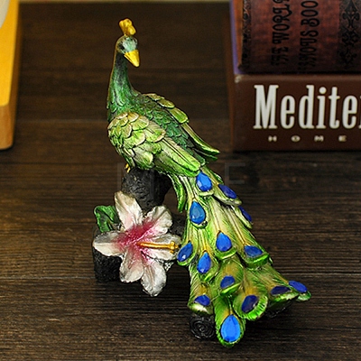 Creative Peacock Resin Statue Decoration DJEW-PW0012-062-1