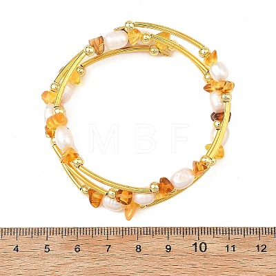 Nuggets Natural Amber and Pearl Wrap Cuff Bangles BJEW-JB14492-1