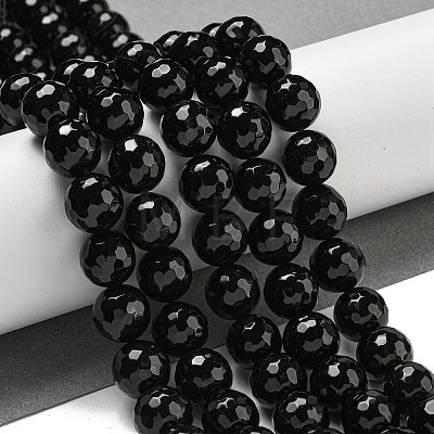 Faceted Natural Banded Agate Beads Strands G-F447-12mm-O09-1