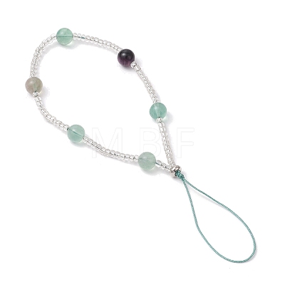 Natural Rainbow Fluorite & Glass Seed Round Beaded Phone Hand Strap Chains HJEW-JM03363-02-1