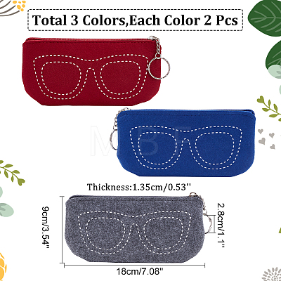 WADORN 6Pcs 3 Colors Felt Glasses Case AJEW-WR0001-61-1