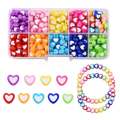 400Pcs 9 Colors Heart Acrylic Beads TACR-YW0001-94-1