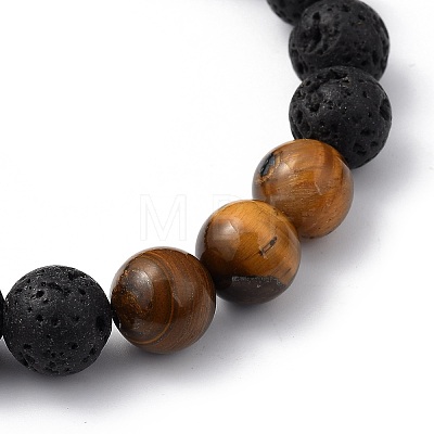 Natural Tiger Eye & Lava Rock Beaded Stretch Bracelets BJEW-JB05415-04-1