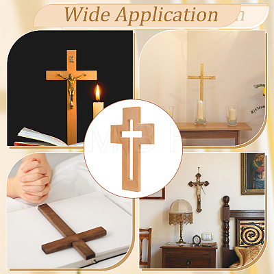 Wood Cross Wall Decoration AJEW-WH0270-135A-1