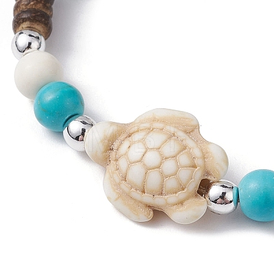Starfish & Tortoise Synthetic Turquoise Braided Bead Bracelet BJEW-JB09967-01-1
