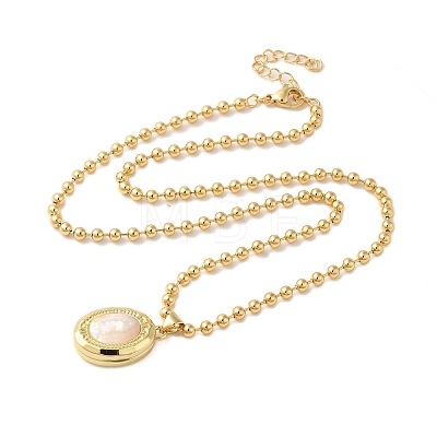 Real 18K Gold Plated Brass Pave Shell Ball Chain Locket Pendant Necklaces for Women NJEW-K381-02B-G-1