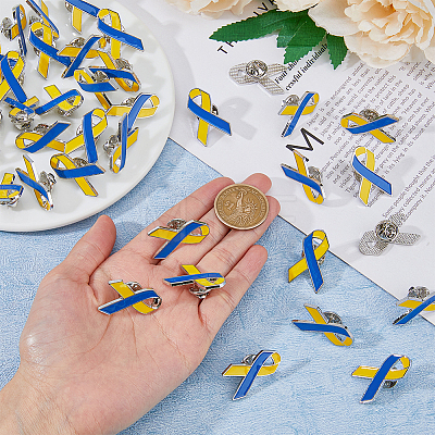 SUPERFINDINGS 40Pcs Solidarity Peace Awareness Ribbon Enamel Pins JEWB-FH0001-39-1