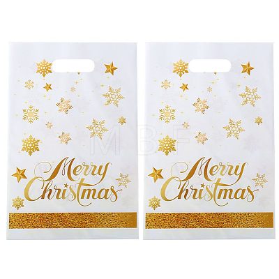 50Pcs Merry Christmas Snowflake Printed Transparent OPP Cellophane Packaging Bags with Die Cut Hole Handles LS-ABAG-C013-02-1